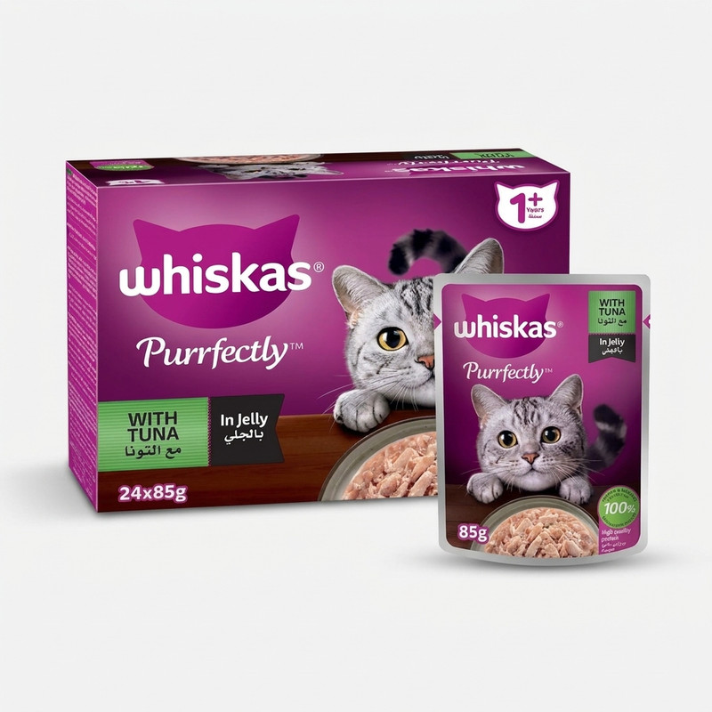 پوچ گربه بالغ ویسکاس مدل Purrfectly Jelly طعم ماهی وزن 85 گرم بسته 24 عددی