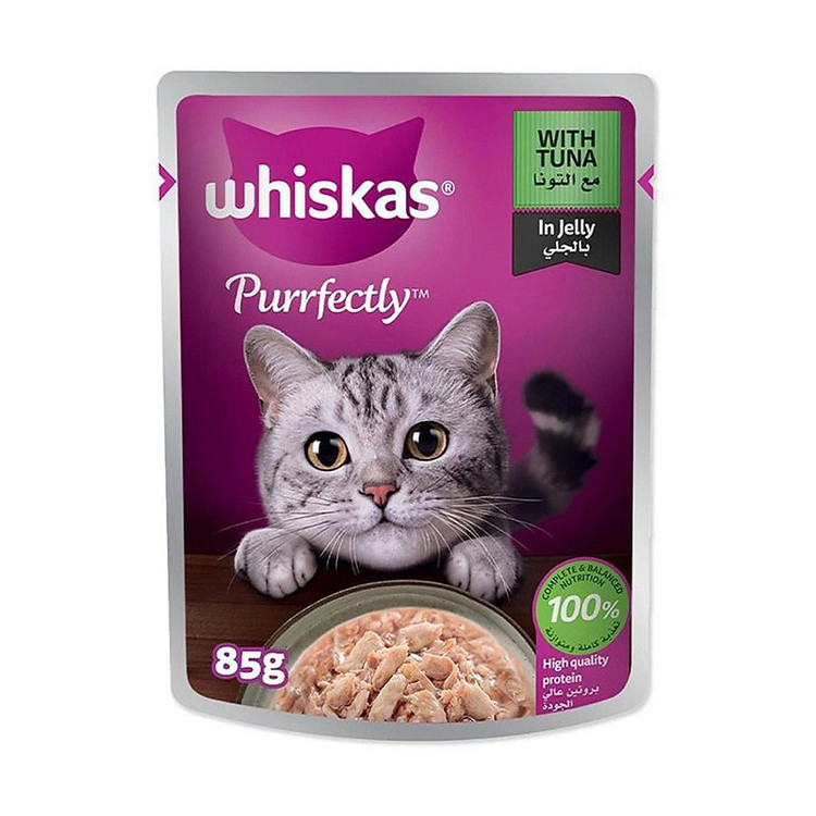 پوچ گربه ویسکاس مدل Purrfectly In Jelly با طعم تن و ماهی سفید وزن 85 گرم