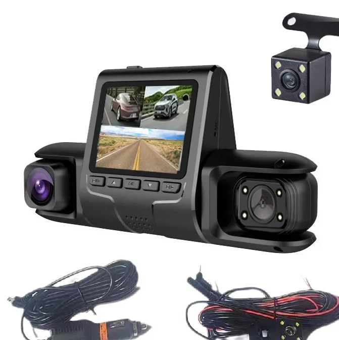 دوربین ثبت وقایع 3لنز مانیتور دار 1080مدلdash cam 4lense