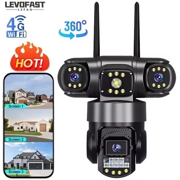 دوربین سیمکارتی مداربسته3 لنز واقعی مجزا با قابلیت تنظیم دستیSF4-T3LENSE OKAM black case4G 12MG