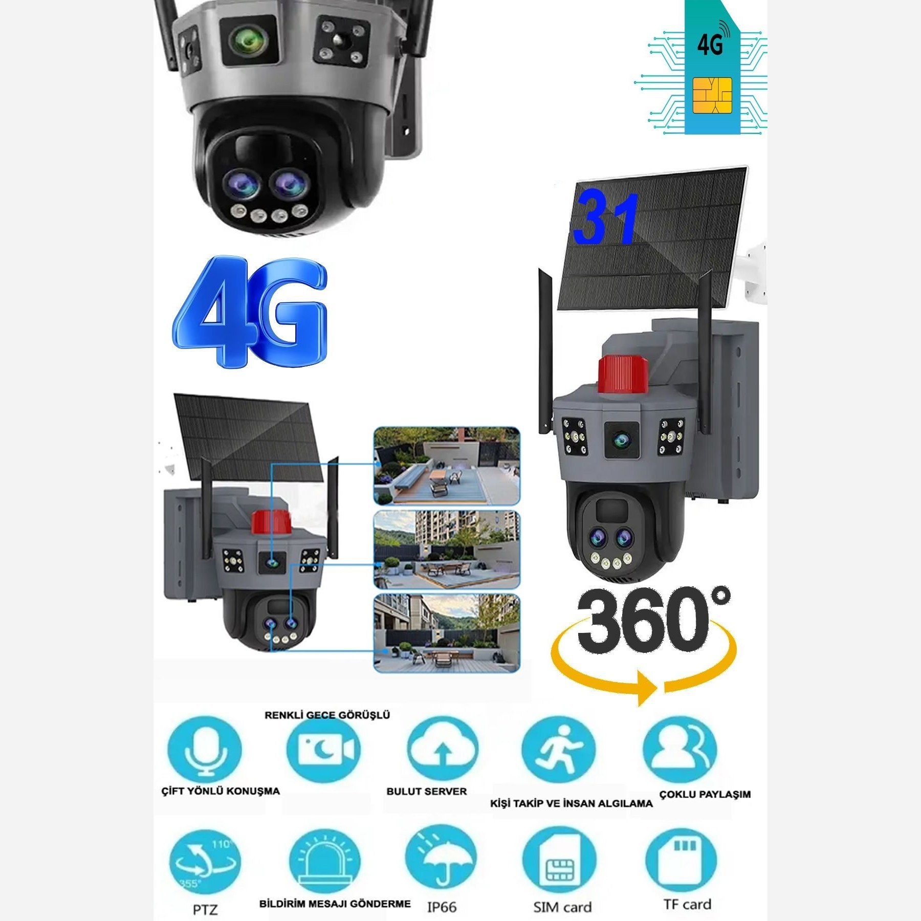 SF4-OKAM SOLAR 10X ZOOM 12MP دوربین پنل خورشیدی بدون برق اوکم سیمکارتی پلاک خوان